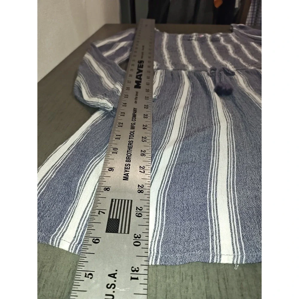 Justice Girls Size 14 Blue White Striped Long Sleeve Romper Smocked Bodice...
